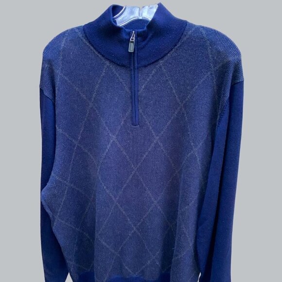 JOS.A.BANK MENS SIGNATURE COLLECTION MERINO WOOL BLUE ARGYLE PULLOVER SWEATER XL - Picture 1 of 8